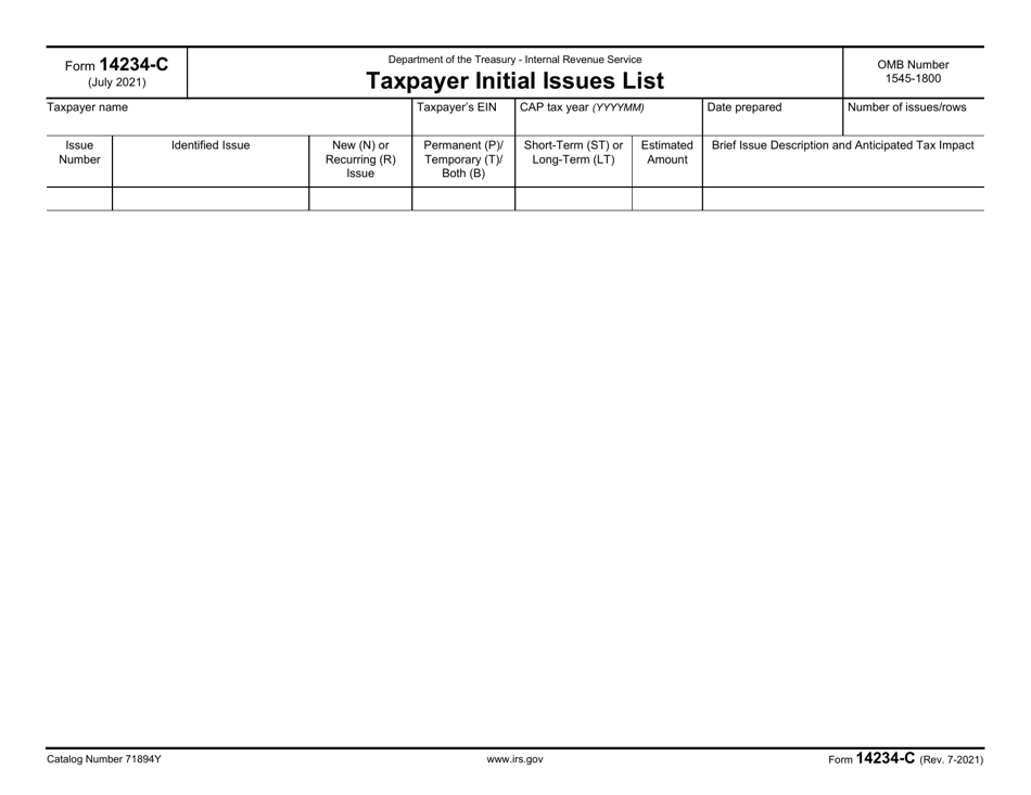 IRS Form 14234-C Taxpayer Initial Issues List, Page 1