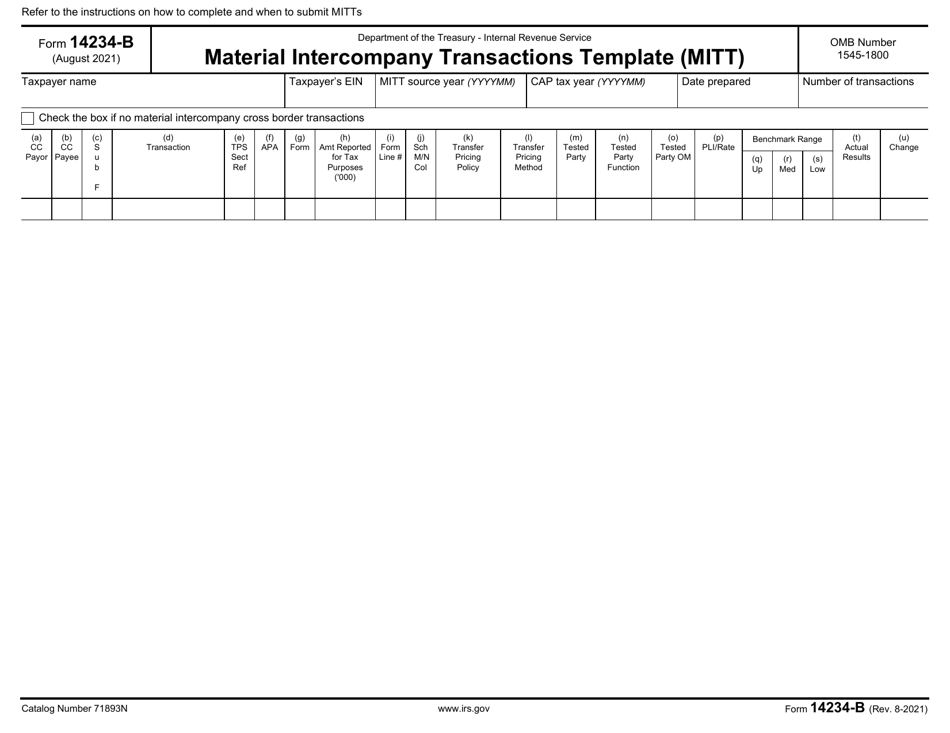 IRS Form 14234-B Material Intercompany Transactions Template (Mitt), Page 1