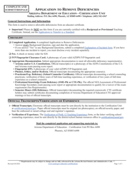 Application to Remove Deficiencies - Arizona