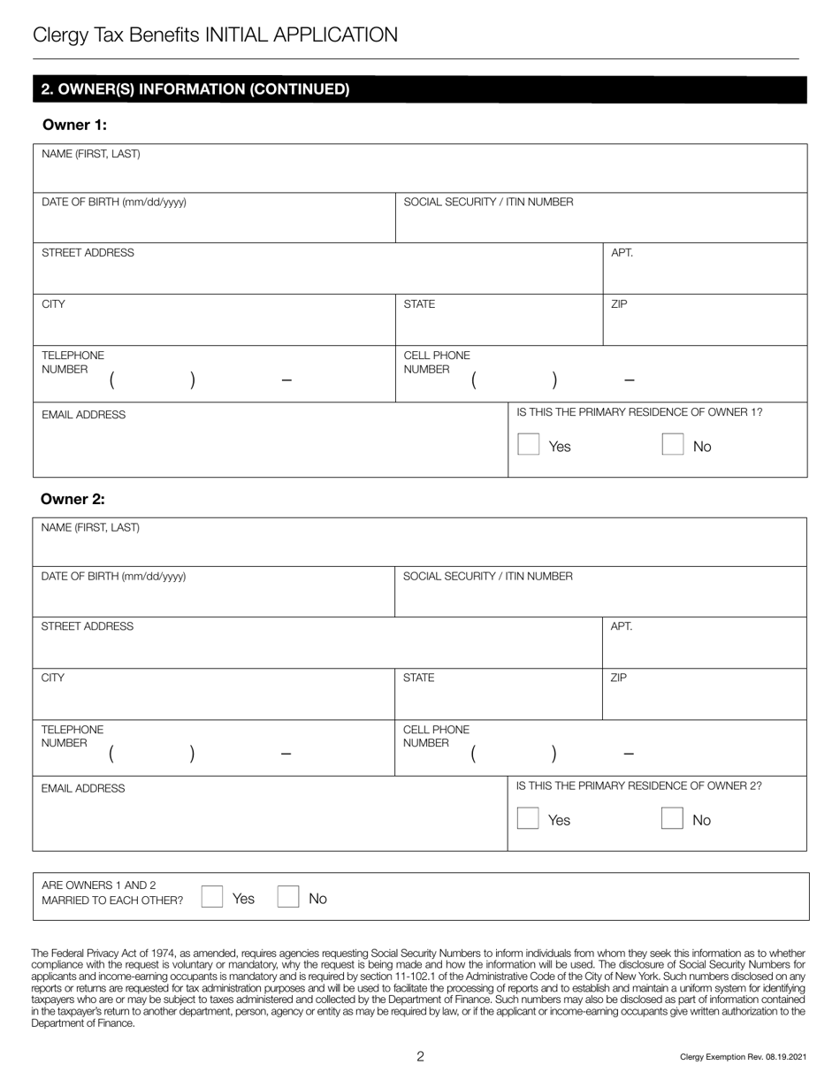 Clergy Exemption Initial Application - New York City, Page 4