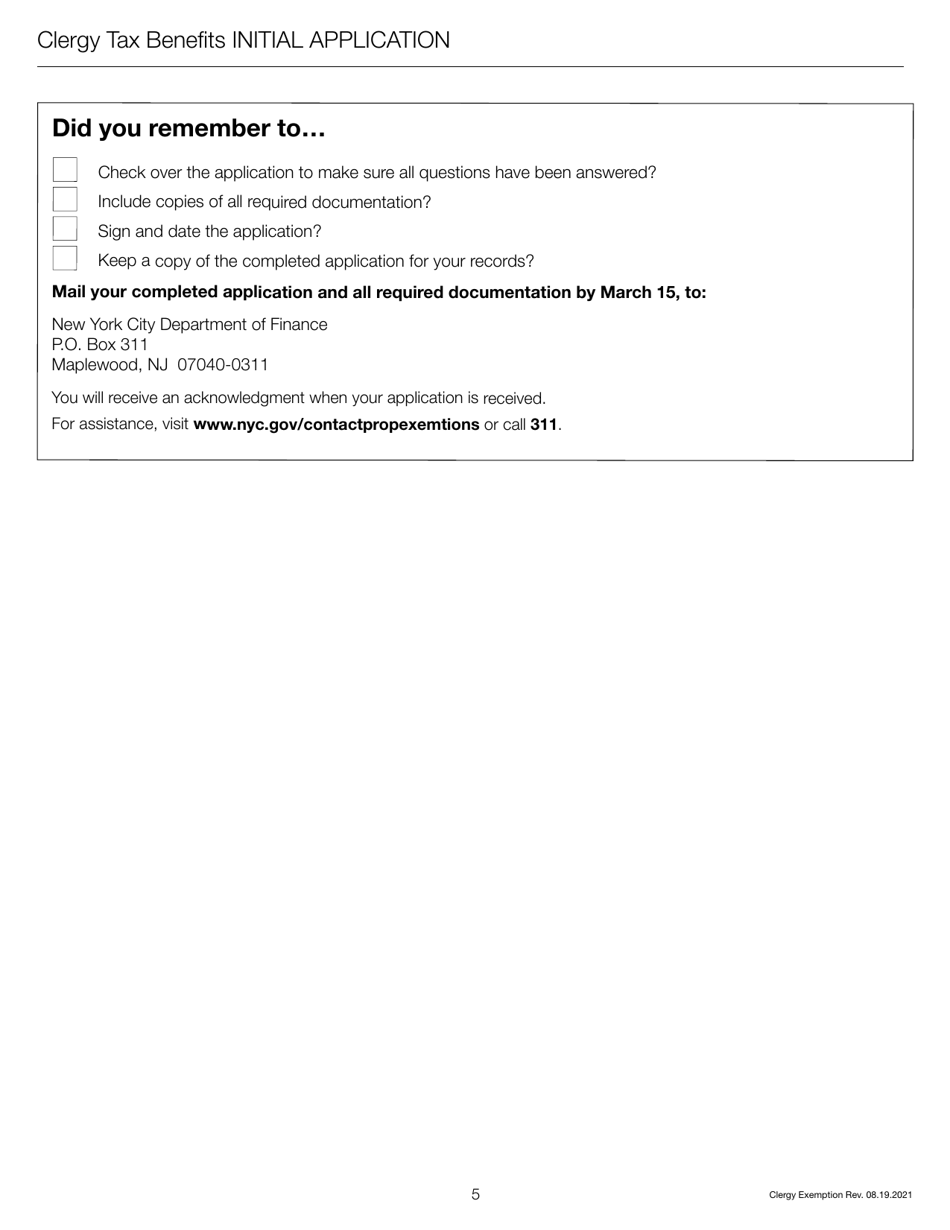 Clergy Exemption Initial Application - New York City, Page 7