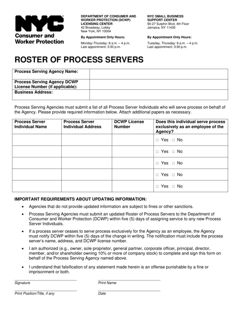 Roster of Process Servers - New York City Download Pdf