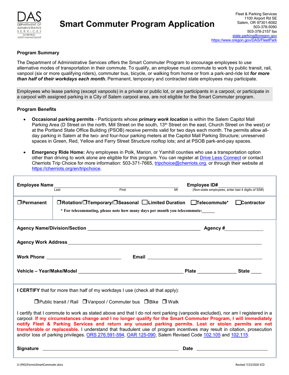 Smart Commuter Program Application - Oregon, Page 1