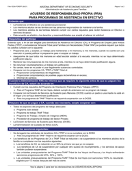 Formulario FAA-1523A-S Acuerdo De Responsabilidad Propia (Pra) Para Programas De Asistencia En Efectivo - Arizona (Spanish)