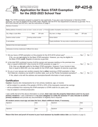 Form RP-425-B Application for Basic Star Exemption - New York