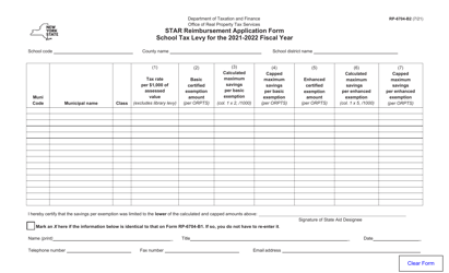 Document preview: Form RP-6704-B2 Star Reimbursement Application Form - New York