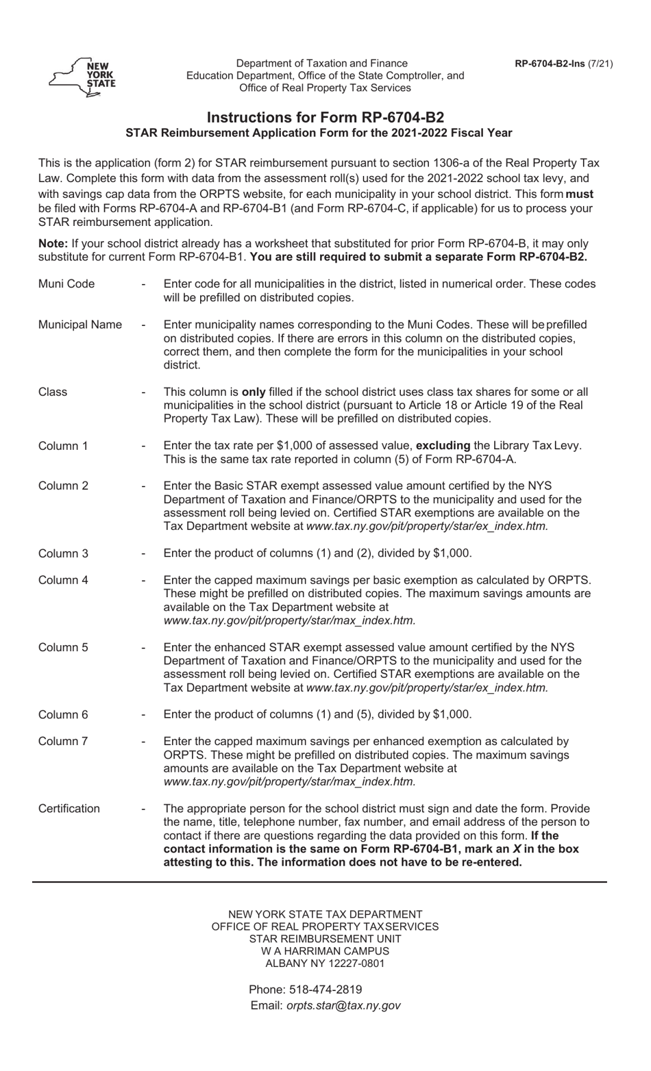 Form RP-6704-B2 Star Reimbursement Application Form - New York, Page 2
