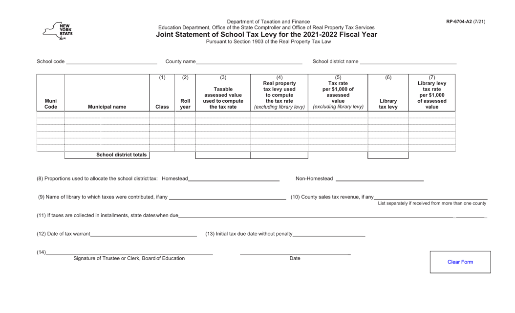 Form RP-6704-A2 2022 Printable Pdf