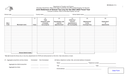 Form RP-6704-C2 Joint Statement of School Tax Levy - New York