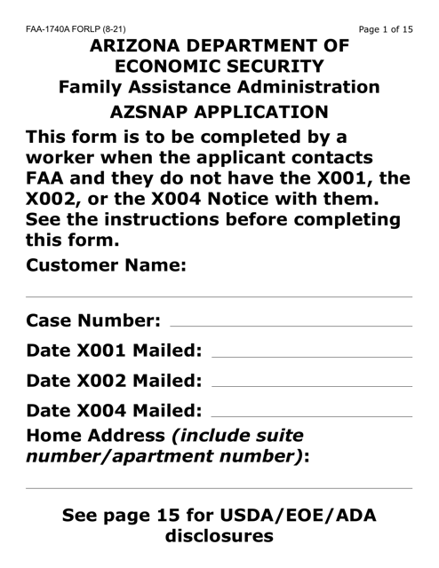 Form FAA-1740A-LP Azsnap Application (Large Print) - Arizona