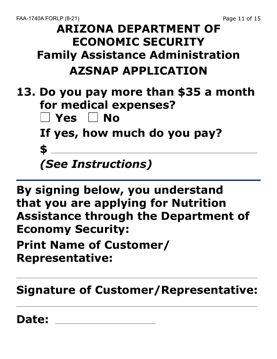 Form FAA-1740A-LP Azsnap Application (Large Print) - Arizona, Page 11
