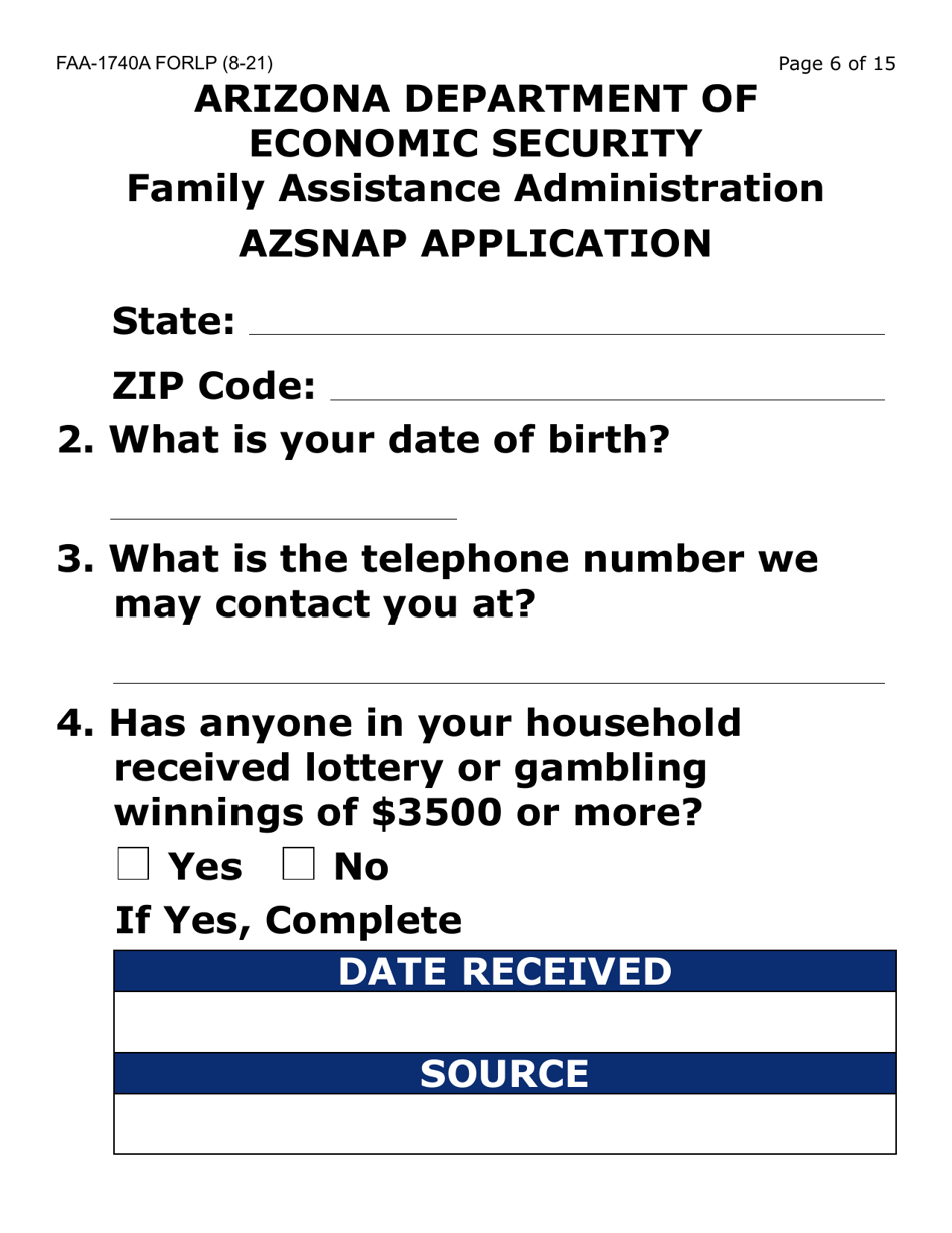 Form FAA-1740A-LP Azsnap Application (Large Print) - Arizona, Page 6