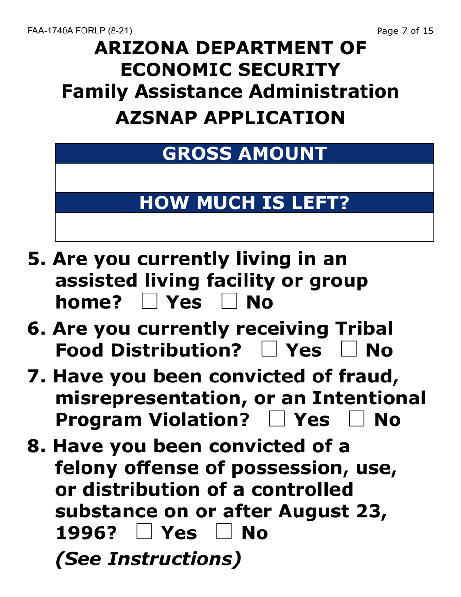 Form FAA-1740A-LP Azsnap Application (Large Print) - Arizona, Page 7