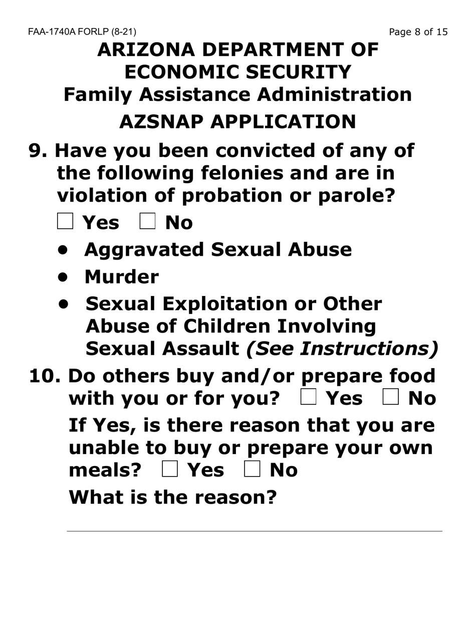 Form FAA-1740A-LP Azsnap Application (Large Print) - Arizona, Page 8