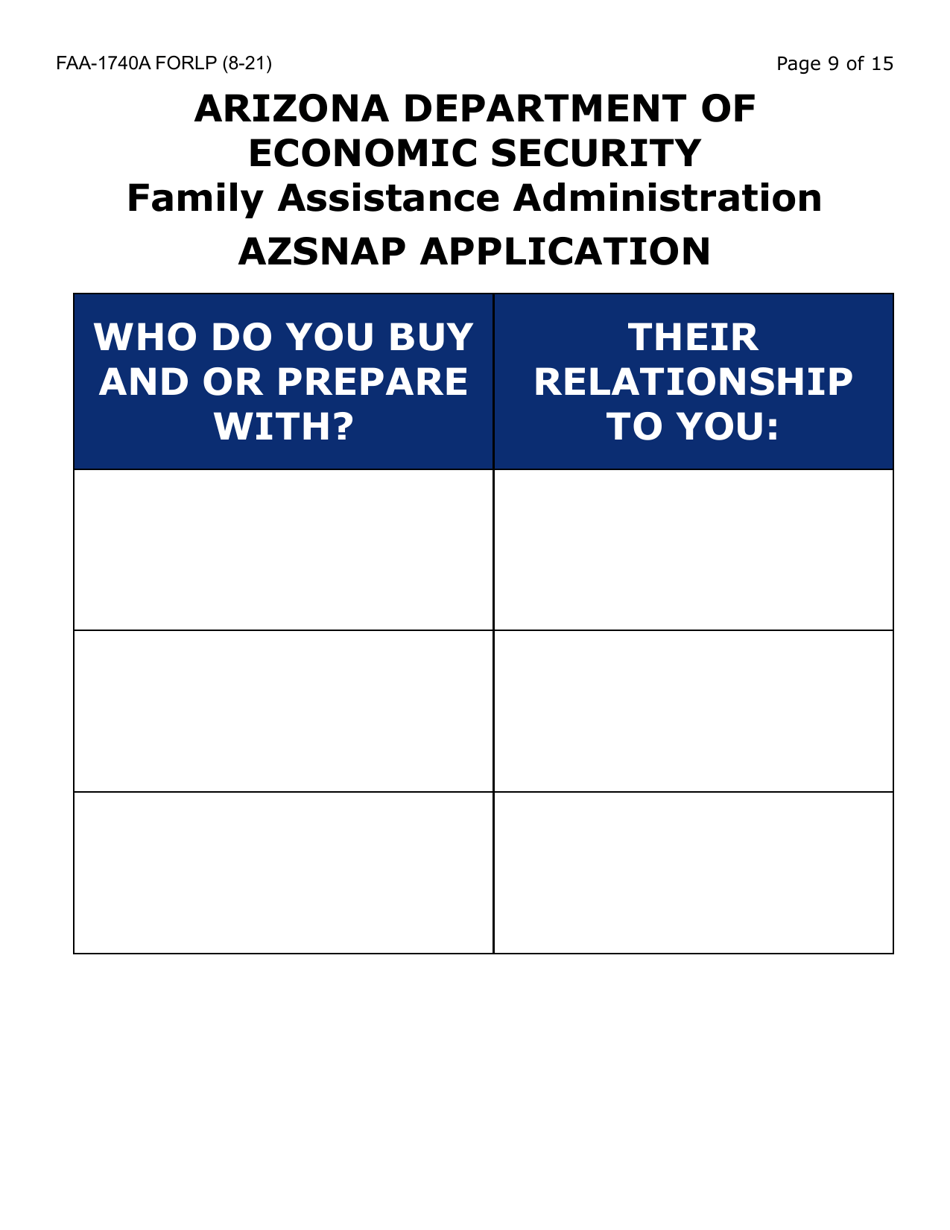 Form FAA-1740A-LP Azsnap Application (Large Print) - Arizona, Page 9