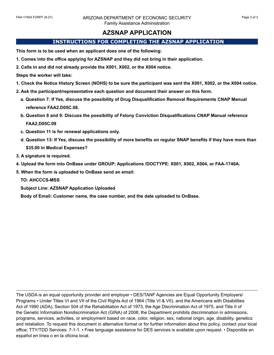 Form FAA-1740A Azsnap Application - Arizona, Page 3