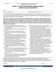 Document preview: Form UIB-1245A Weekly Claim for Pandemic Unemployment Assistance (Pua) Benefits - Arizona