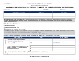 Form DDD-2113A Ddd-Evv Member Contingency/Back-Up Plan for the Independent Provider Program - Arizona