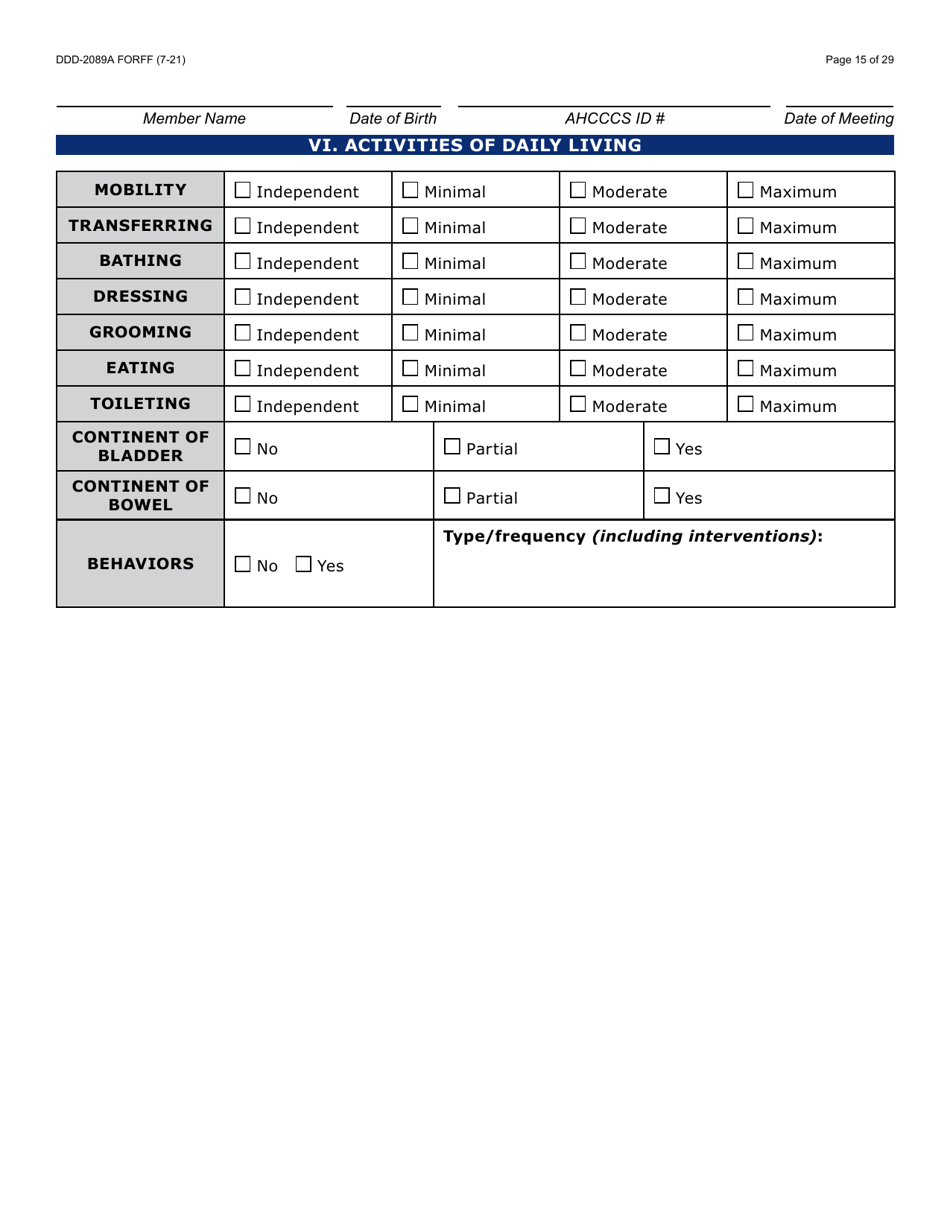 Form DDD-2089A Ddd Person Centered Service Plan - Arizona, Page 15