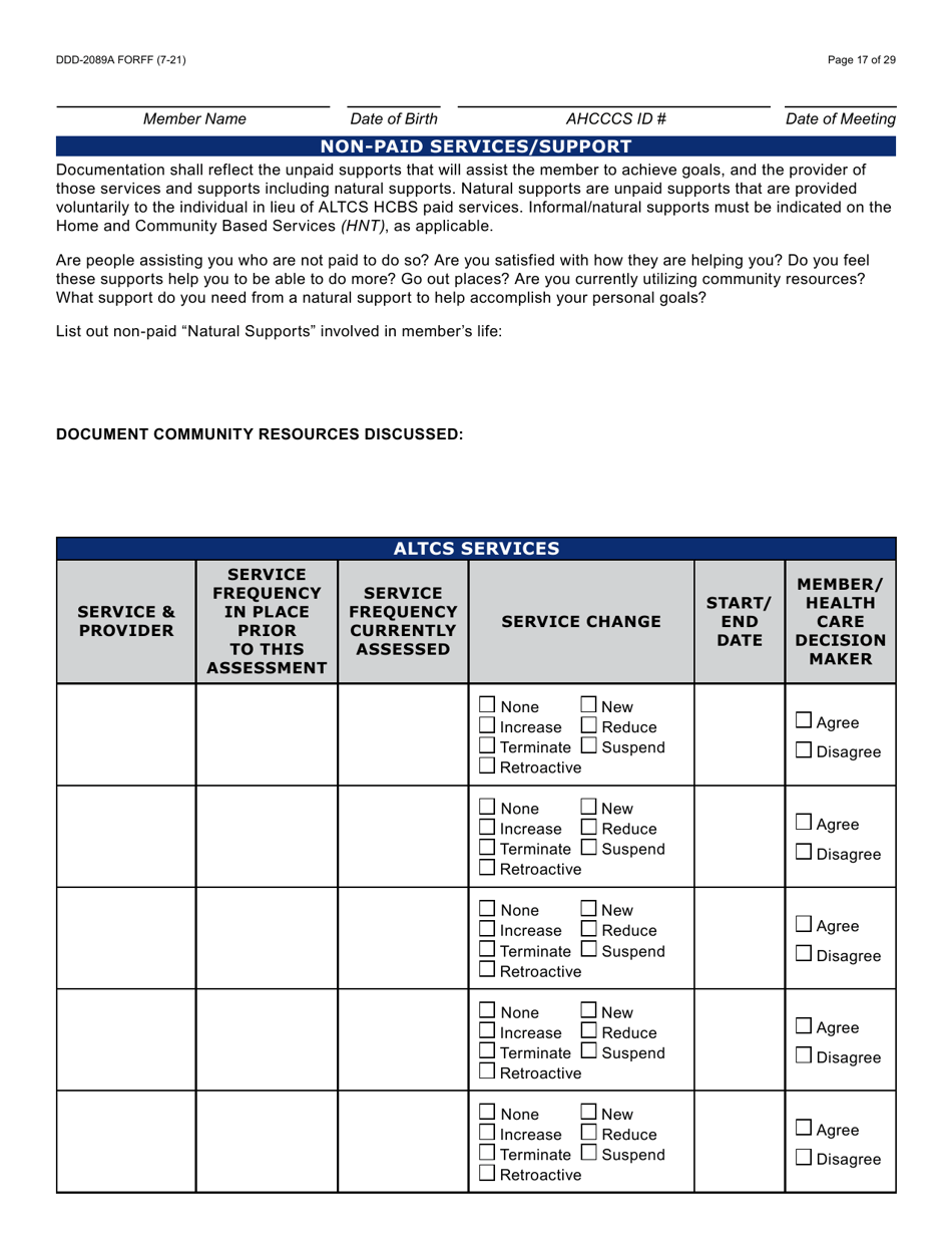 Form DDD-2089A Ddd Person Centered Service Plan - Arizona, Page 17