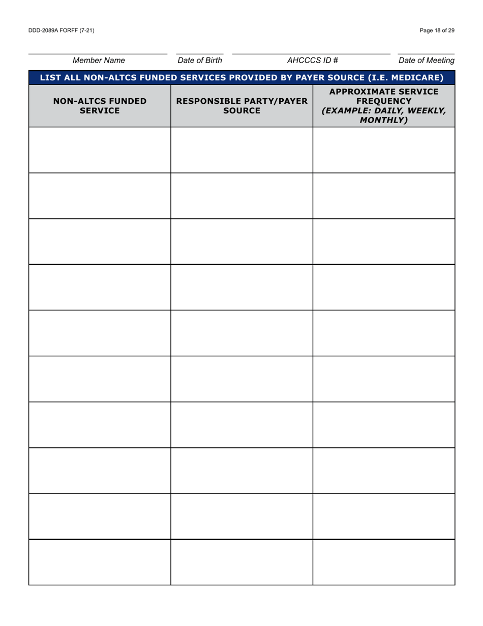 Form DDD-2089A Ddd Person Centered Service Plan - Arizona, Page 18