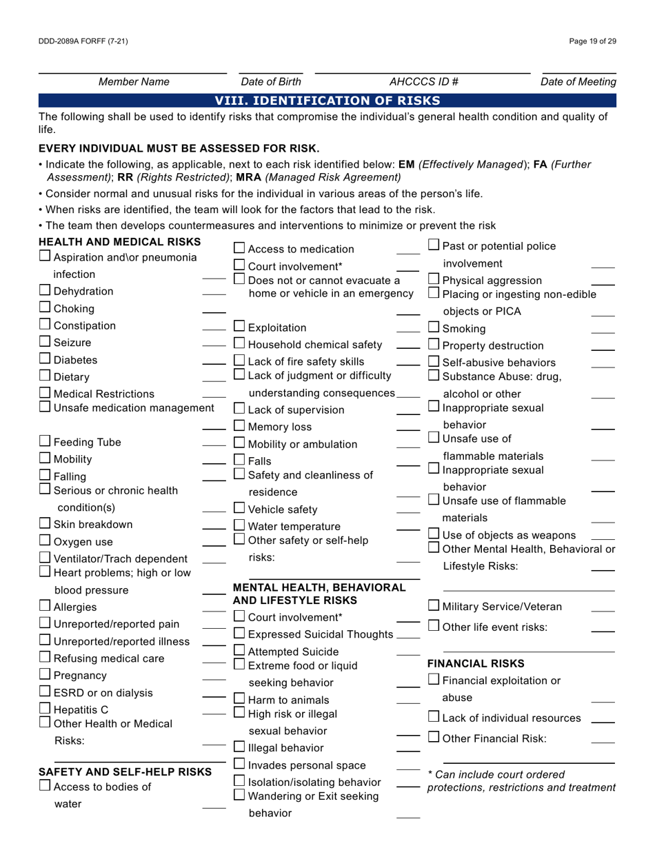 Form DDD-2089A Ddd Person Centered Service Plan - Arizona, Page 19