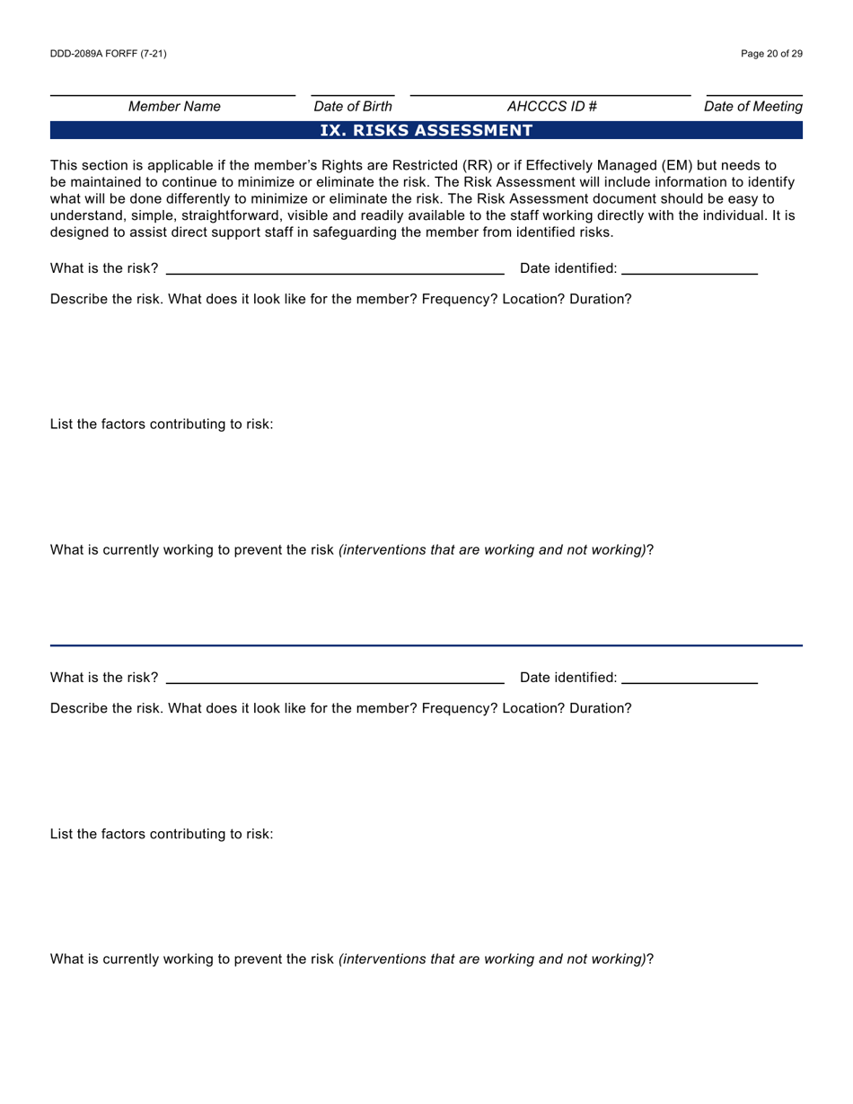 Form DDD-2089A Ddd Person Centered Service Plan - Arizona, Page 20