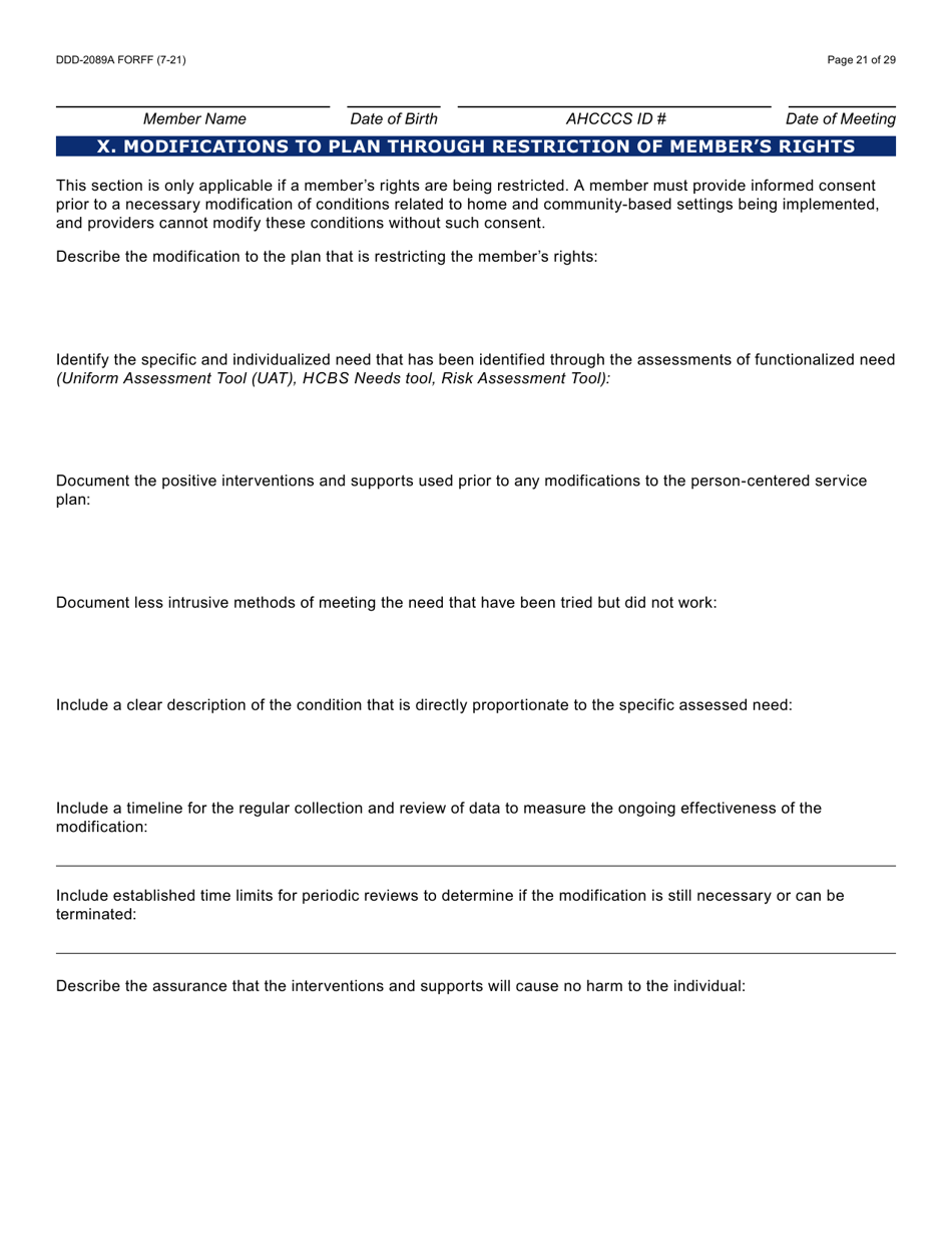 Form DDD-2089A Ddd Person Centered Service Plan - Arizona, Page 21