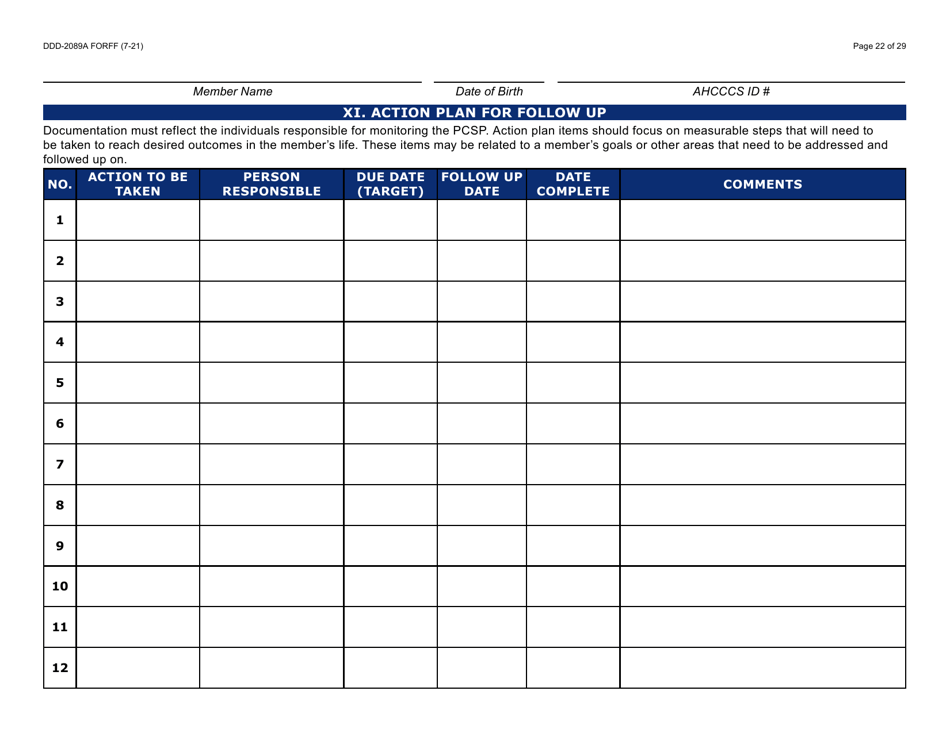Form DDD-2089A Ddd Person Centered Service Plan - Arizona, Page 22