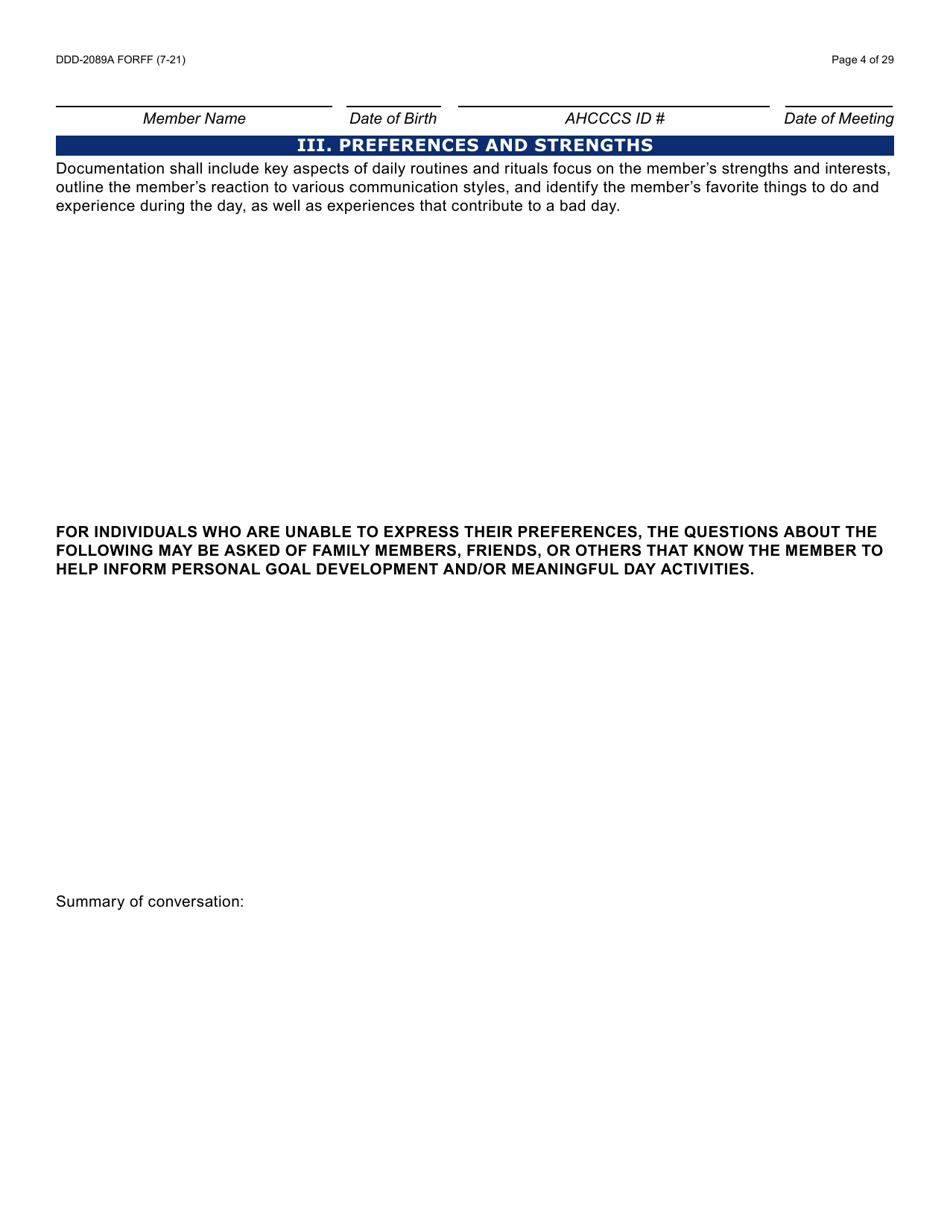 Form DDD-2089A Ddd Person Centered Service Plan - Arizona, Page 4