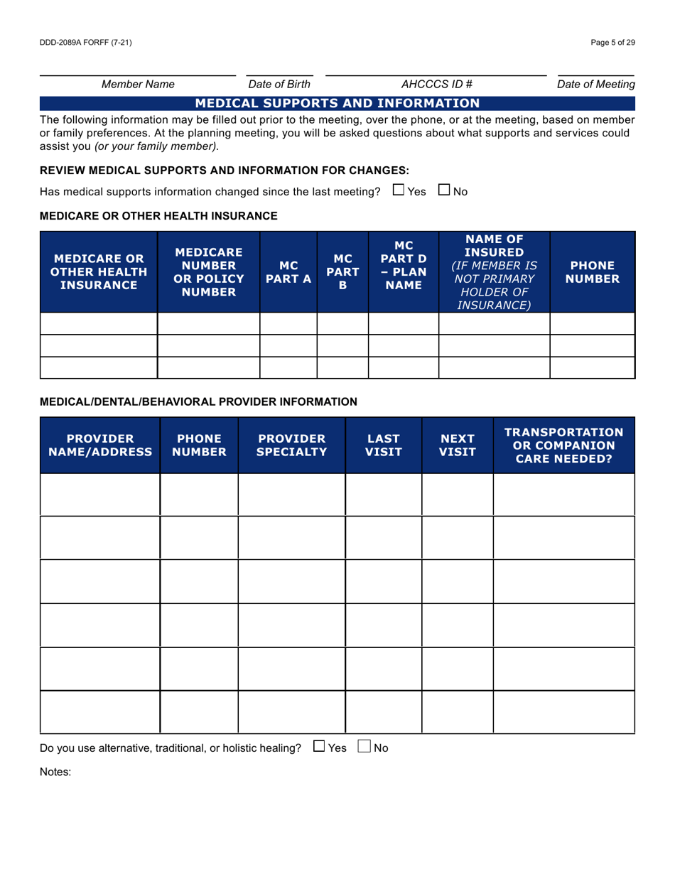 Form DDD-2089A Ddd Person Centered Service Plan - Arizona, Page 5