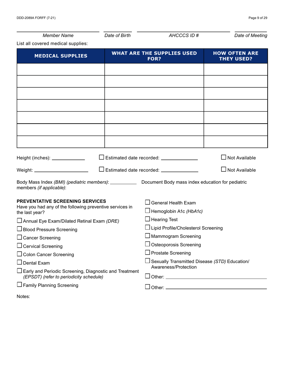 Form DDD-2089A Ddd Person Centered Service Plan - Arizona, Page 9