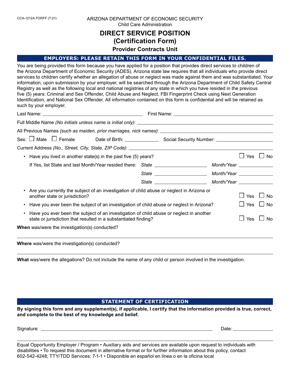 Form CCA-1212A Download Fillable PDF or Fill Online Direct Service ...