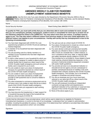 Form UIB-1254A Amended Weekly Claim for Pandemic Unemployment Assistance Benefits - Arizona