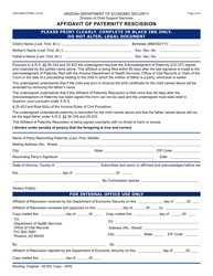 Form CSE-0258A Affidavit of Paternity Rescission - Arizona (English/Spanish), Page 2