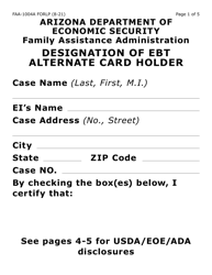 Form FAA-1004A-LP Designation of Ebt Alternate Card Holder (Large Print) - Arizona