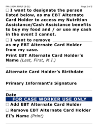 Form FAA-1004A-LP Designation of Ebt Alternate Card Holder (Large Print) - Arizona, Page 2