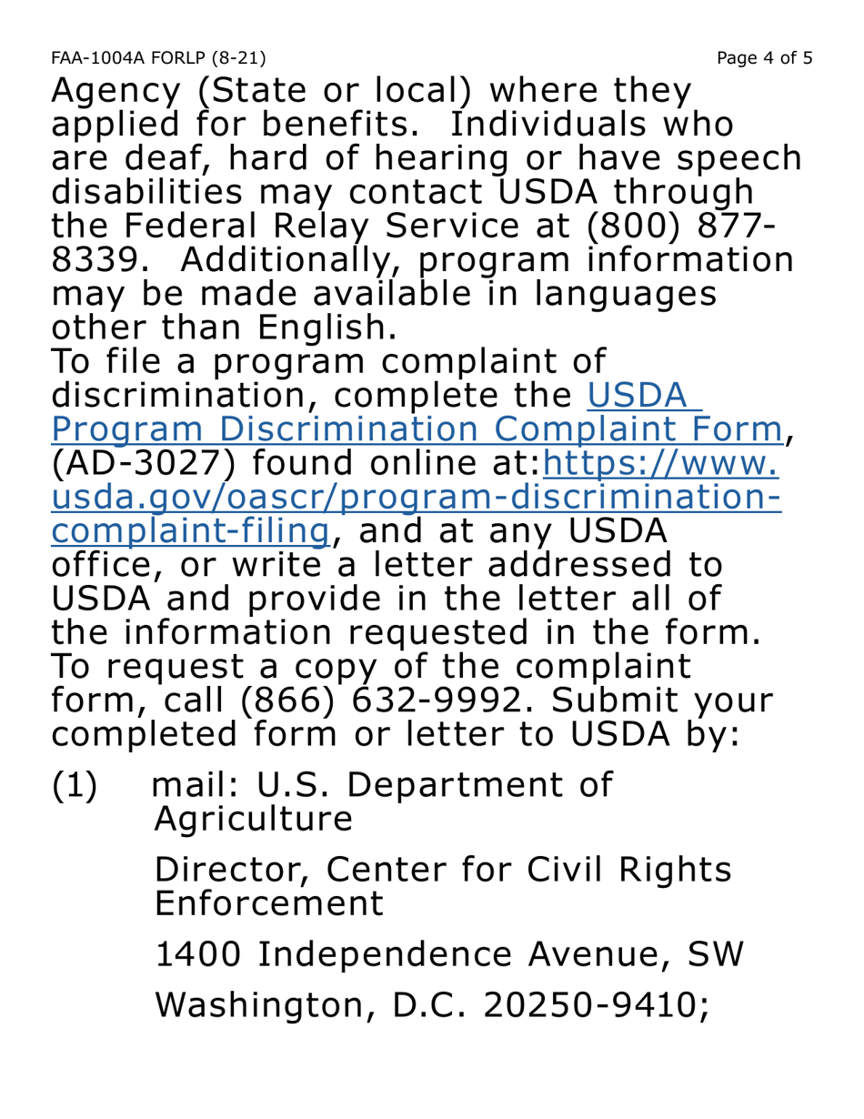 Form FAA-1004A-LP Designation of Ebt Alternate Card Holder (Large Print) - Arizona, Page 4