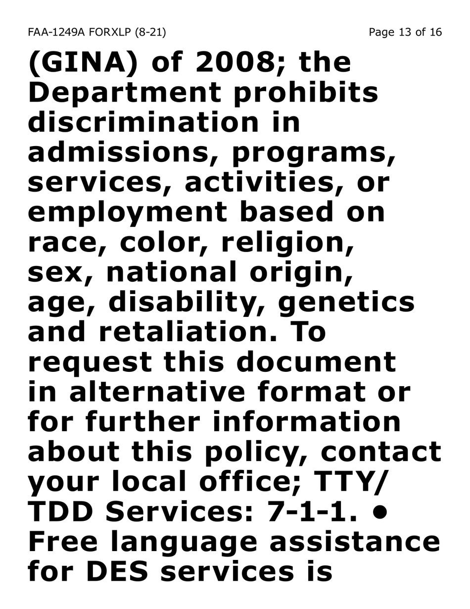 Form FAA-1249A-XLP Verification of Disability (Extra Large Print) - Arizona (English / Spanish), Page 13