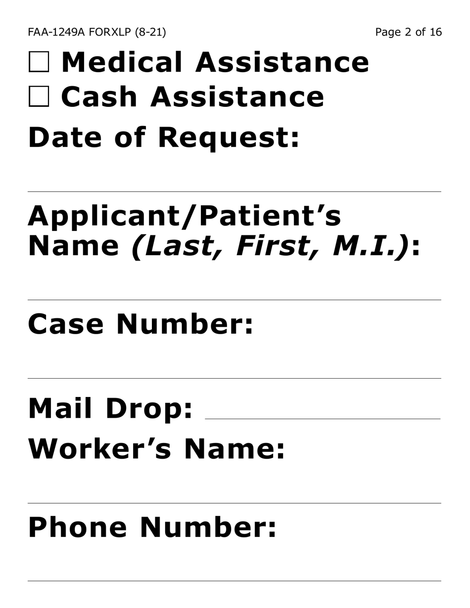 Form FAA-1249A-XLP Verification of Disability (Extra Large Print) - Arizona (English / Spanish), Page 2