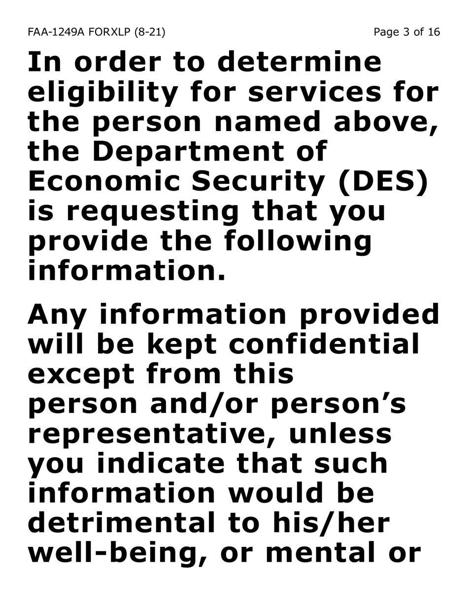 Form FAA-1249A-XLP Verification of Disability (Extra Large Print) - Arizona (English / Spanish), Page 3