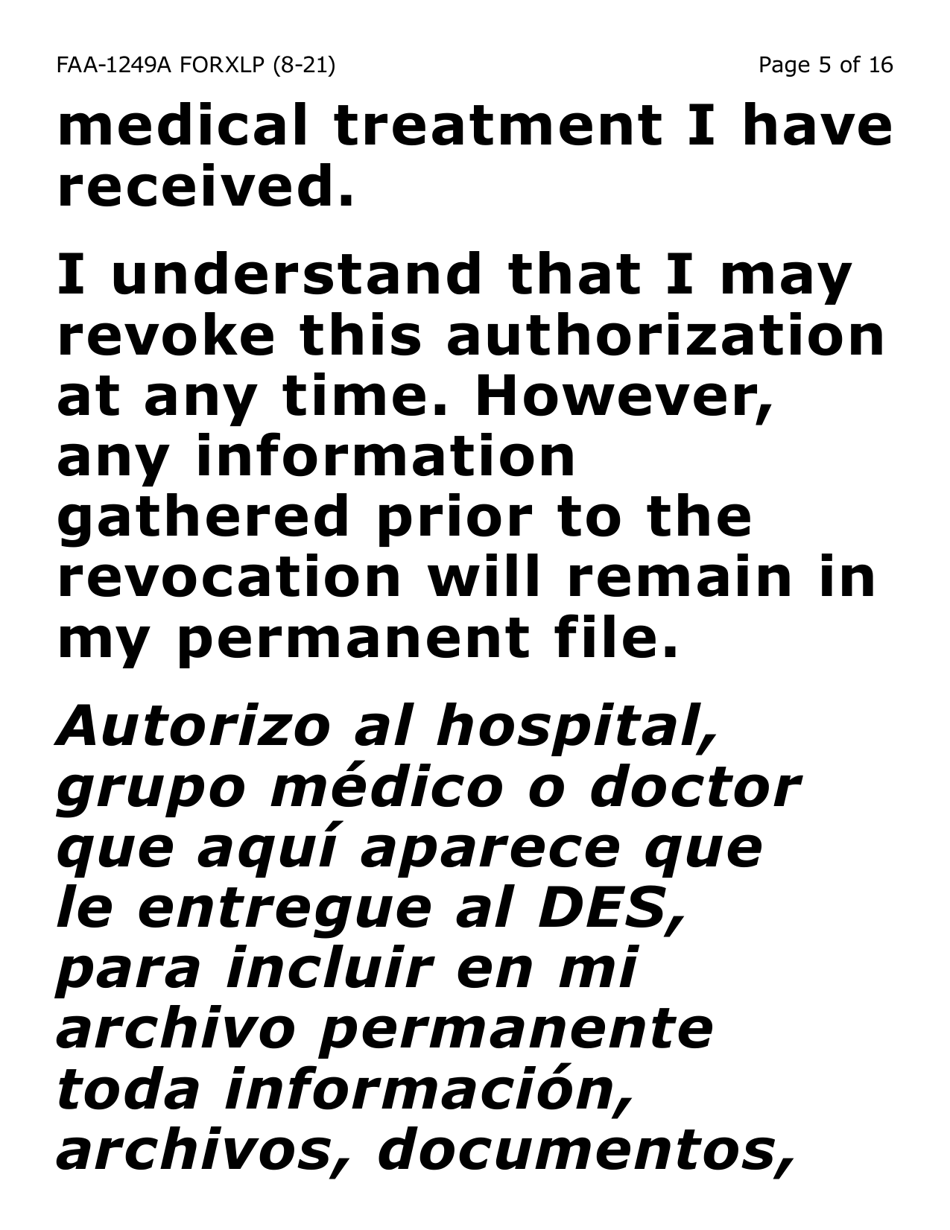 Form FAA-1249A-XLP Verification of Disability (Extra Large Print) - Arizona (English / Spanish), Page 5