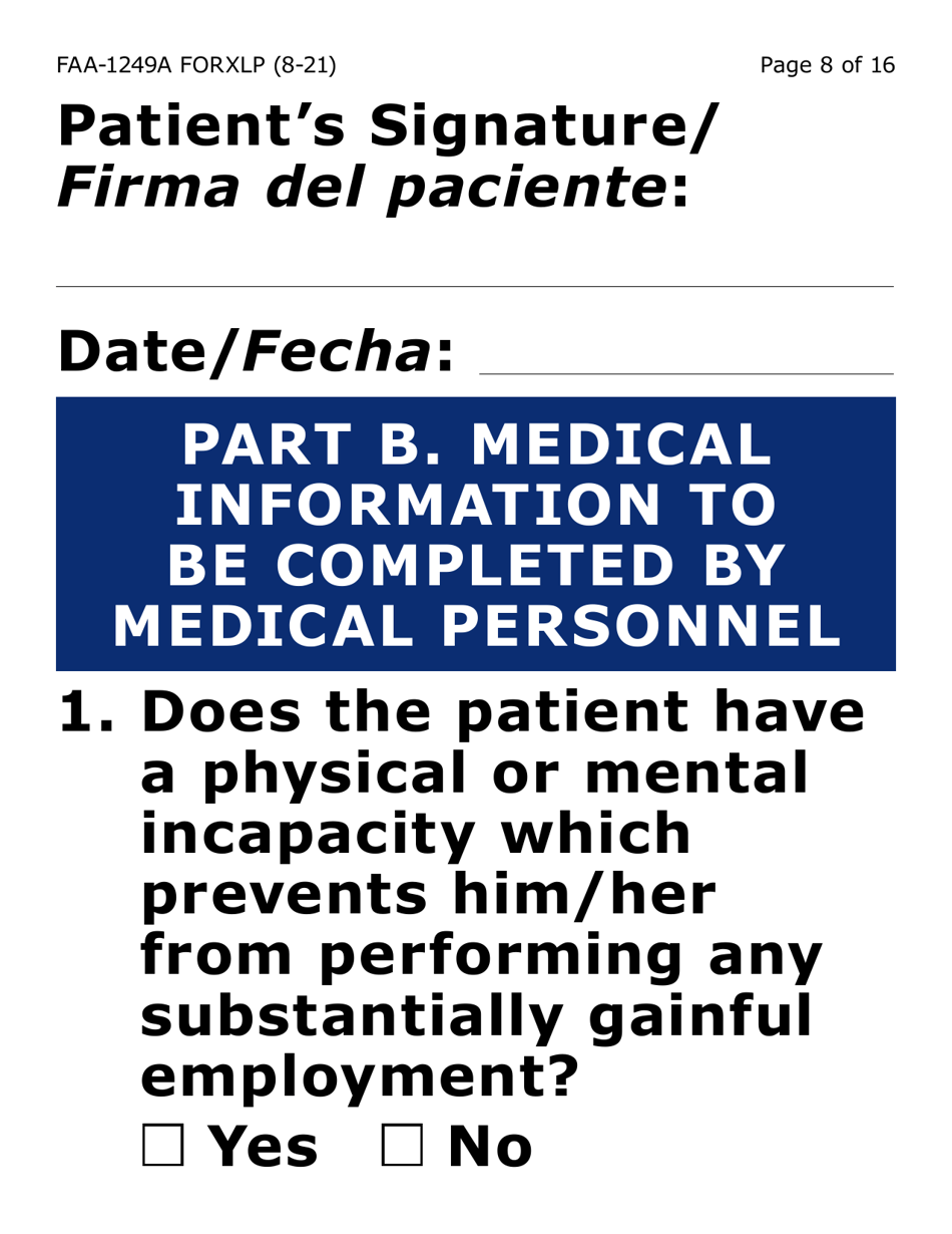 Form FAA-1249A-XLP Verification of Disability (Extra Large Print) - Arizona (English / Spanish), Page 8