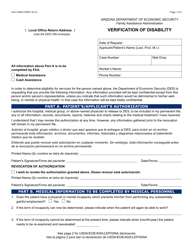 Form FAA-1249A Verification of Disability - Arizona (English/Spanish)