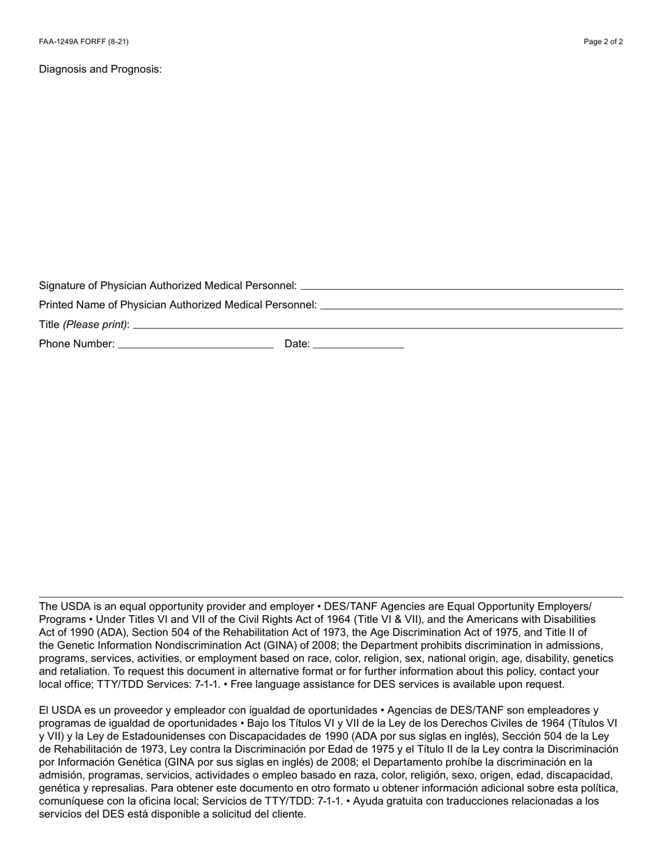 Form FAA-1249A Verification of Disability - Arizona (English / Spanish), Page 2