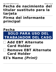 Form FAA-1004A-XLP Designation of Ebt Alternate Card Holder (Extra Large Print) - Arizona (English/Spanish), Page 4