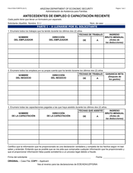 Formulario FAA-0155A-S Antecedentes De Empleo O Capacitacion Reciente - Arizona (Spanish)