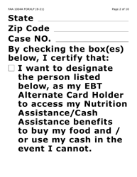 Form FAA-1004A-XLP Designation of Ebt Alternate Card Holder (Extra Large Print) - Arizona, Page 2