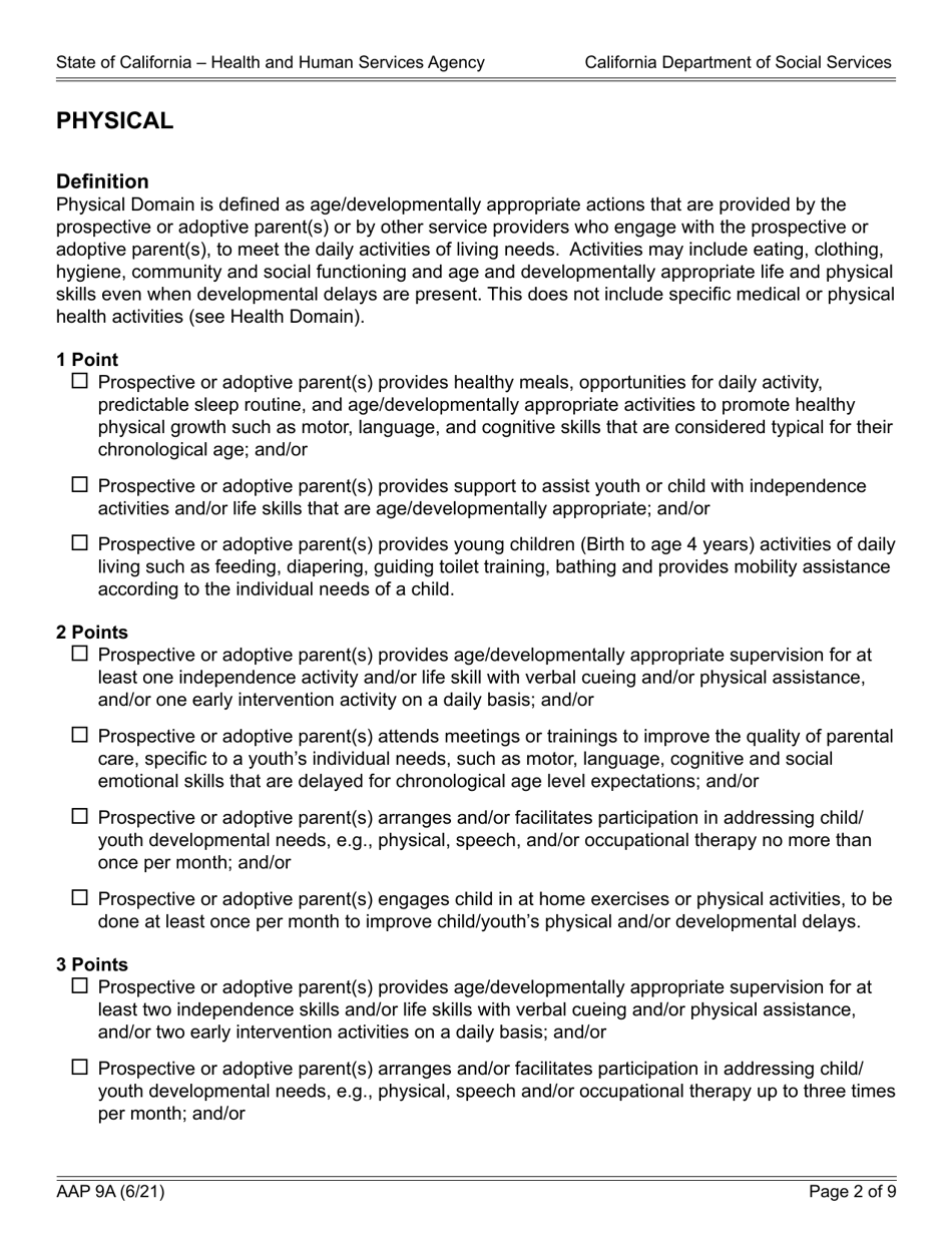 Form AAP9A Adoption Assistance Program (Aap) Level of Care Rate Determination Protocol Matrix - California, Page 2