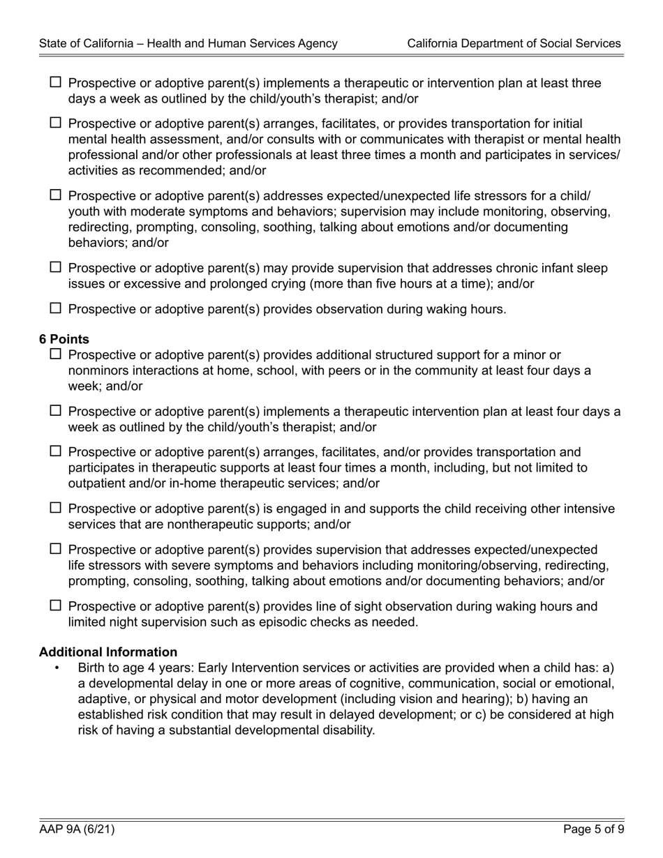 Form AAP9A Adoption Assistance Program (Aap) Level of Care Rate Determination Protocol Matrix - California, Page 5